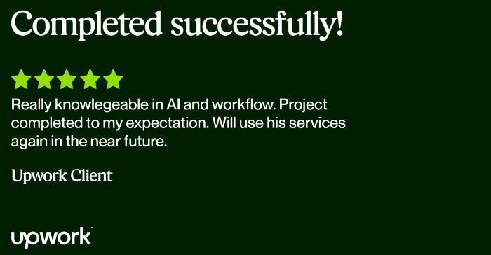 Upwork client review: Completed successfully with a five star rating